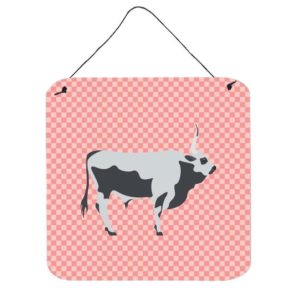 Micasa Hungarian Grey Steppe Cow Pink Check Wall or Door Hanging Prints6 x 6 in. MI231315